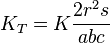 K_T= K\frac{2r^2s}{abc}