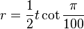 r = \frac{1}{2}t \cot \frac{\pi}{100}