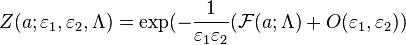  Z(a;\varepsilon_{1},\varepsilon_{2},\Lambda)=\exp(-\frac{1}{\varepsilon_{1}\varepsilon_{2}}(\mathcal{F}(a;\Lambda)+O(\varepsilon_{1},\varepsilon_{2}))\,