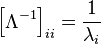 \left[\Lambda^{-1}\right]_{ii}=\frac{1}{\lambda_i}