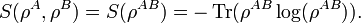 S(\rho^A,\rho^B) = S(\rho^{AB}) = -\operatorname{Tr}(\rho^{AB}\log(\rho^{AB})).