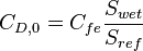 C_{D,0}=C_{fe}\frac{S_{wet}}{S_{ref}}