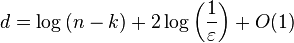 d = \log{(n-k)}+2\log \left(\frac{1}{\varepsilon}\right) +O(1)