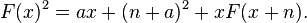 F(x)^2 = ax+(n+a)^2 +xF(x+n) .\, 