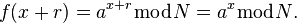 f(x+r) = a^{x+r} \bmod N = a^x \bmod N.