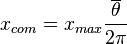  x_{com} = x_{max} \frac{ \overline{\theta}}{2 \pi} 