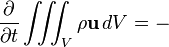  \frac{\partial}{\partial t} \iiint_{\scriptstyle V} \rho\mathbf{u} \, dV = -\, {} 