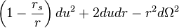 \left(1-\frac{r_s}{r} \right) du^2 + 2 du dr - r^2 d\Omega^2