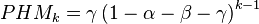 PHM_{k} = \gamma \left(1 - \alpha - \beta - \gamma\right)^{k - 1}