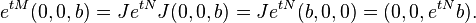 \displaystyle{e^{tM}(0,0,b)=Je^{tN}J(0,0,b)=Je^{tN}(b,0,0)=(0,0,e^{tN}b).}