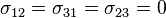 \sigma_{12}=\sigma_{31}=\sigma_{23}=0\!