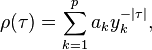 \rho(\tau) = \sum_{k=1}^p a_k y_k^{-|\tau|} ,