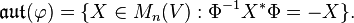 \mathfrak{aut}(\varphi) = \{X \in M_n(V): \Phi^{-1}X^*\Phi = -X\}.