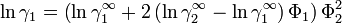 
\ln \gamma_1 = \left( \ln \gamma_1^\infty + 2 \left(  \ln \gamma_2^\infty - \ln \gamma_1^\infty \right)  \Phi_1 \right) \Phi_2^2 
