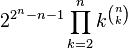 2^{2^n-n-1}\prod_{k=2}^n k^{{n\choose k}}