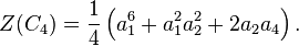 Z(C_4) = \frac{1}{4}\left ( a_1^6 + a_1^2 a_2^2 + 2a_2a_4 \right).