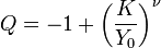 Q=-1+\left({\frac {K}{Y_{0}}}\right)^{\nu }