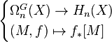 \begin{cases}
\Omega^G_n(X) \to H_n(X) \\
(M,f) \mapsto f_*[M]
\end{cases}