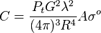 \ C=\frac{P_tG^2\lambda^2}{(4\pi)^3R^4}A\sigma^o