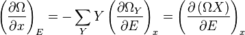 \left(\frac{\partial\Omega}{\partial x}\right)_{E} = -\sum_{Y}Y\left(\frac{\partial\Omega_{Y}}{\partial E}\right)_{x}= \left(\frac{\partial\left(\Omega X\right)}{\partial E}\right)_{x}\,