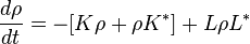 
\frac{d\rho}{dt}=-[K\rho+\rho K^\ast]+L\rho L^\ast
