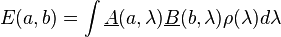 E(a, b) = \int \underline {A}(a, \lambda)\underline {B}(b, \lambda)\rho(\lambda)d\lambda