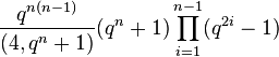 \frac{q^{n(n-1)}}{(4,q^n+1)}(q^n+1)\prod_{i=1}^{n-1}(q^{2i}-1)