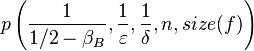 p\left(\frac{1}{1/2 - \beta_B},\frac{1}{\varepsilon},\frac{1}{\delta},n,size(f)\right)