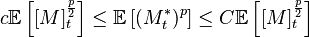 c\mathbb{E} \left [ [M]_t^{\frac{p}{2}} \right ] \le \mathbb{E}\left [(M^*_t)^p \right ]\le C\mathbb{E}\left [ [M]_t^{\frac{p}{2}} \right ]