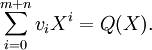 \sum_{i=0}^{m+n} v_i X^i = Q(X).