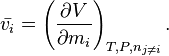 \bar{v_i}=\left( \frac{\partial V}{\partial m_i} \right)_{T,P,n_{j\neq i}}.