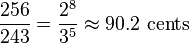 \frac{256}{243} = \frac{2^8}{3^5} \approx 90.2 \text{ cents}