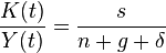 \frac{K(t)}{Y(t)} = \frac{s}{n + g + \delta} 