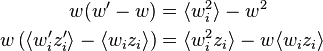 \begin{align}
                                                        w(w' - w) &= \langle w_i^2\rangle - w^2 \\
  w\left(\langle w'_i z'_i\rangle - \langle w_i z_i\rangle\right) &= \langle w_i ^2 z_i\rangle - w\langle w_i z_i\rangle
\end{align}