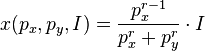 x(p_x,p_y,I) = \frac{p_x^{r-1}}{p_x^r + p_y^r}\cdot I