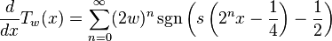 \frac{d}{dx} T_w(x) = \sum_{n=0}^\infty (2w)^n \,
   \mbox{sgn} \left(s \left(2^n x - \frac{1}{4} \right)-\frac{1}{2} \right)