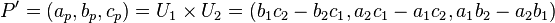 P' = (a_p, b_p, c_p) = U_1 \times U_2 = (b_1 c_2 - b_2 c_1, a_2 c_1-a_1 c_2, a_1 b_2 - a_2 b_1)