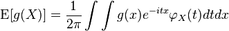  \operatorname{E}[g(X)] = \frac{1}{2\pi} \int \int g(x) e^{-itx}\varphi_X(t)dt dx