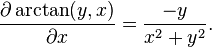  \frac{\partial \arctan(y,x)}{\partial x} = \frac{-y}{x^2 + y^2}.