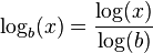 \log_b(x)=\frac{\log(x)}{\log(b)}