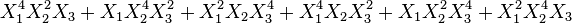 X_1^4X_2^2X_3 + X_1X_2^4X_3^2 + X_1^2X_2X_3^4 +
        X_1^4X_2X_3^2 + X_1X_2^2X_3^4 + X_1^2X_2^4X_3