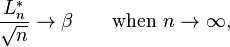\frac{L^*_n}{\sqrt n}\rightarrow \beta\qquad\text{when }n\to\infty,