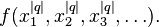 f(x_1^{|q|}, x_2^{|q|}, x_3^{|q|}, \ldots).