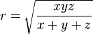  r = \sqrt{\frac{xyz}{x+y+z}}