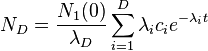  N_D = \frac{N_1(0)}{\lambda_D} \sum_{i=1}^D \lambda_i c_i e^{-\lambda_i t} 