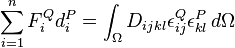 
\sum^n_{i=1}F^Q_id^P_i = \int_\Omega D_{ijkl}\epsilon^Q_{ij}\epsilon^P_{kl}\,d\Omega
