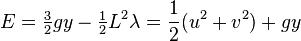 E=\tfrac32gy-\tfrac12L^2\lambda=\frac12(u^2+v^2)+gy