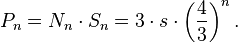  P_{n} = N_{n} \cdot S_{n} = 3 \cdot s \cdot {\left(\frac{4}{3}\right)}^n\, .