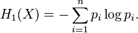 H_1 (X) = - \sum_{i=1}^n p_i \log p_i. 