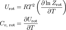 \begin{align}
     U_{\text{rot}} &= RT^2 \left( \frac{\partial \ln Z_{\text{rot}}}{\partial T} \right) \\
  C_{v,\text{ rot}} &= \frac{\partial U_{\text{rot}}}{\partial T}
\end{align}